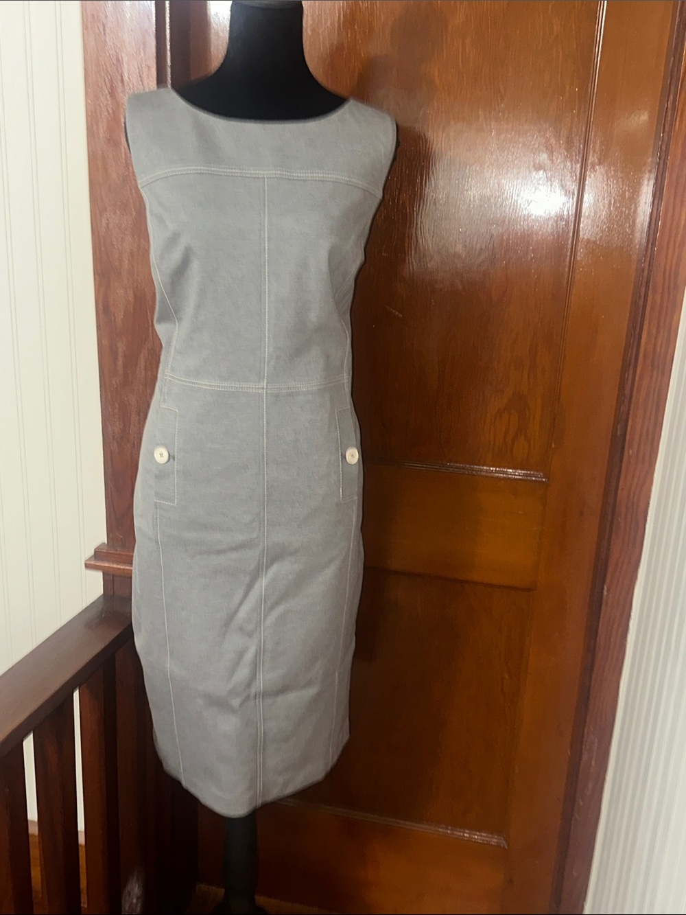 Talbots Gray Sleeveless Sheath Dress with Pocket Buttons